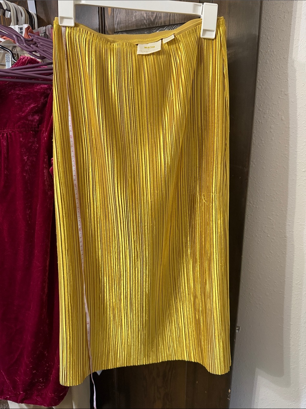 Maeve Metallic Gold Pleated Midi Skirt